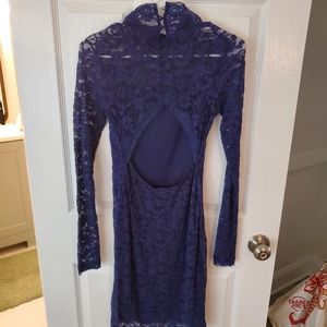 Vintage Blue Lace Open Back Bodycon Dress